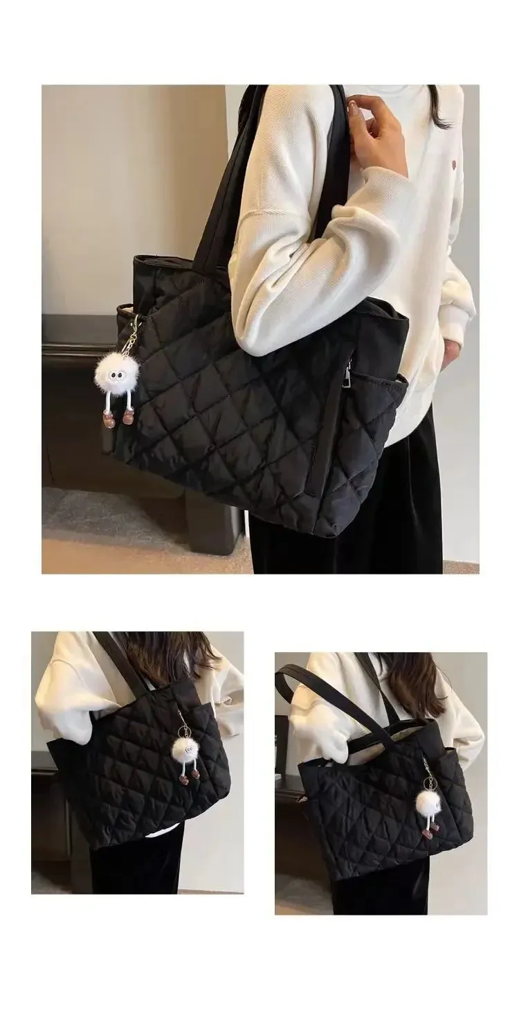 UAKISS  -  New Autumn/Winter Backpack Women's Lingge Large Capacity One Shoulder Casual Versatile Handbag Solid Color Commuter Tote Bag