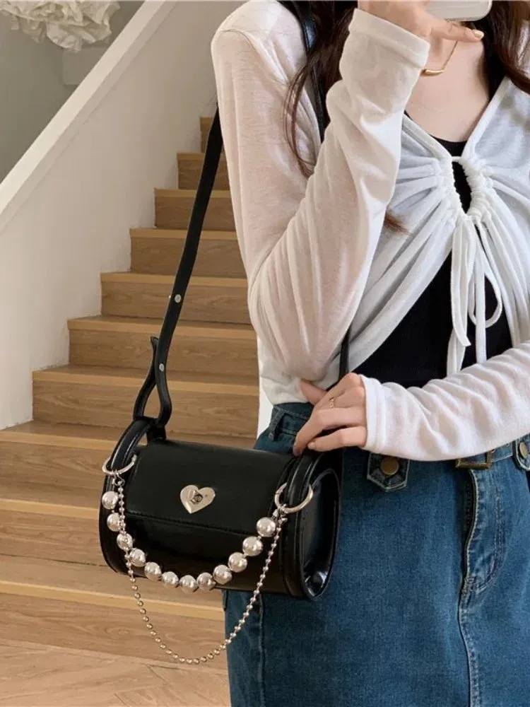 UAKISS  -  Sweet Girl Chain Heart Elegant Shoulder Bags Women Underarm Bag Fashion Commuter Solid Color Tote Bag Classic Bolsos All-match