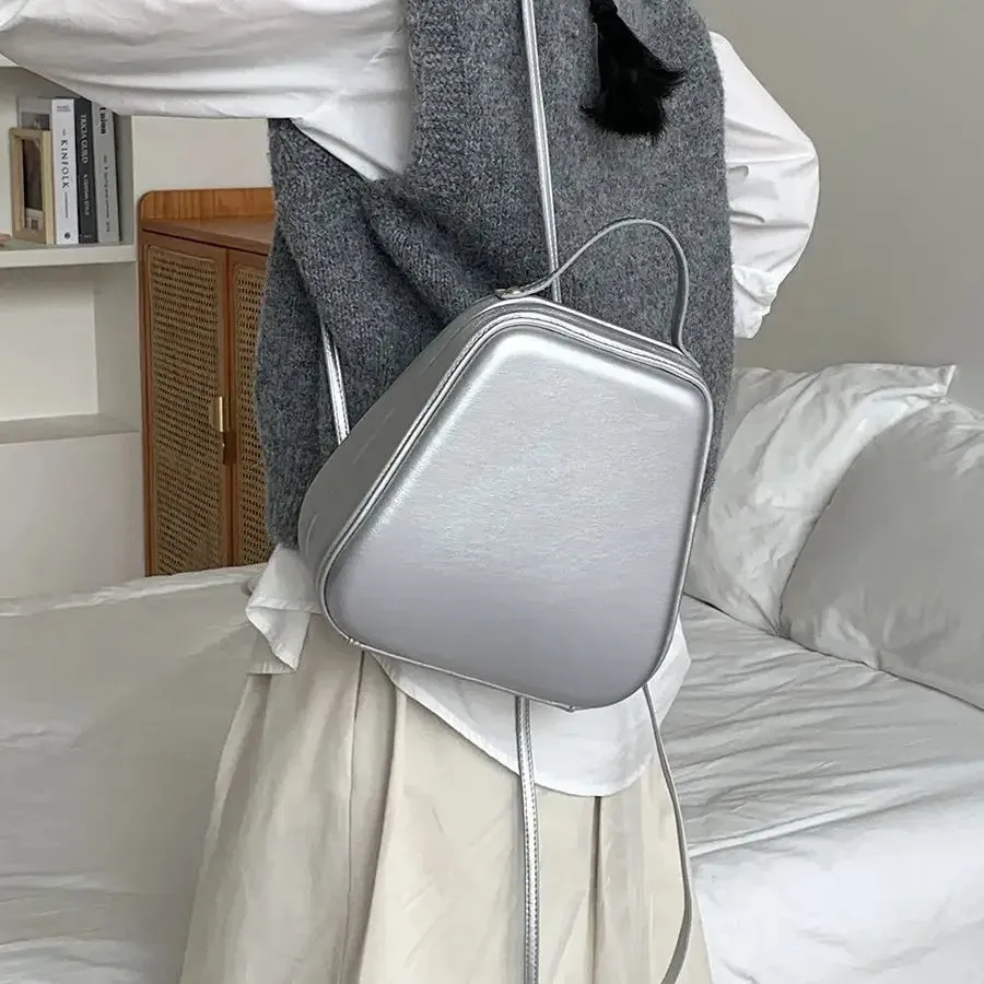UAKISS  -  Women Simple Backpack Korean Fashion Small Silver School Bag Vintage Black Commuter Backpacks Mini Travel Bag Winter Trendy New