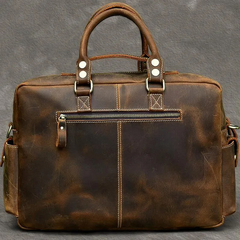 Vintage Tote Travel Bags Crazy Horse Leather Overnight Bag Men Shoulder Messenger Bag