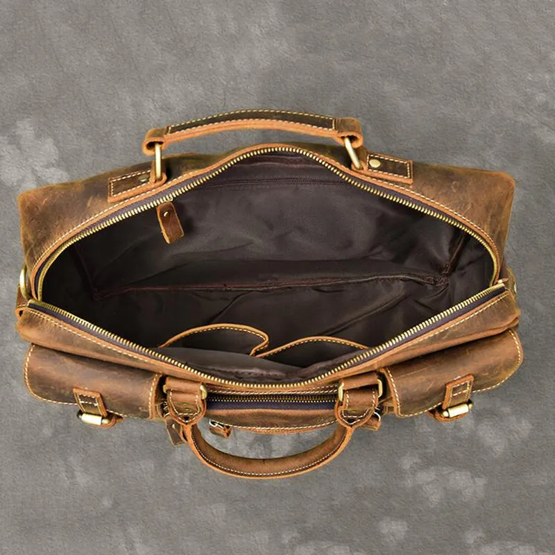 Vintage Tote Travel Bags Crazy Horse Leather Overnight Bag Men Shoulder Messenger Bag
