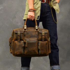 Vintage Tote Travel Bags Crazy Horse Leather Overnight Bag Men Shoulder Messenger Bag