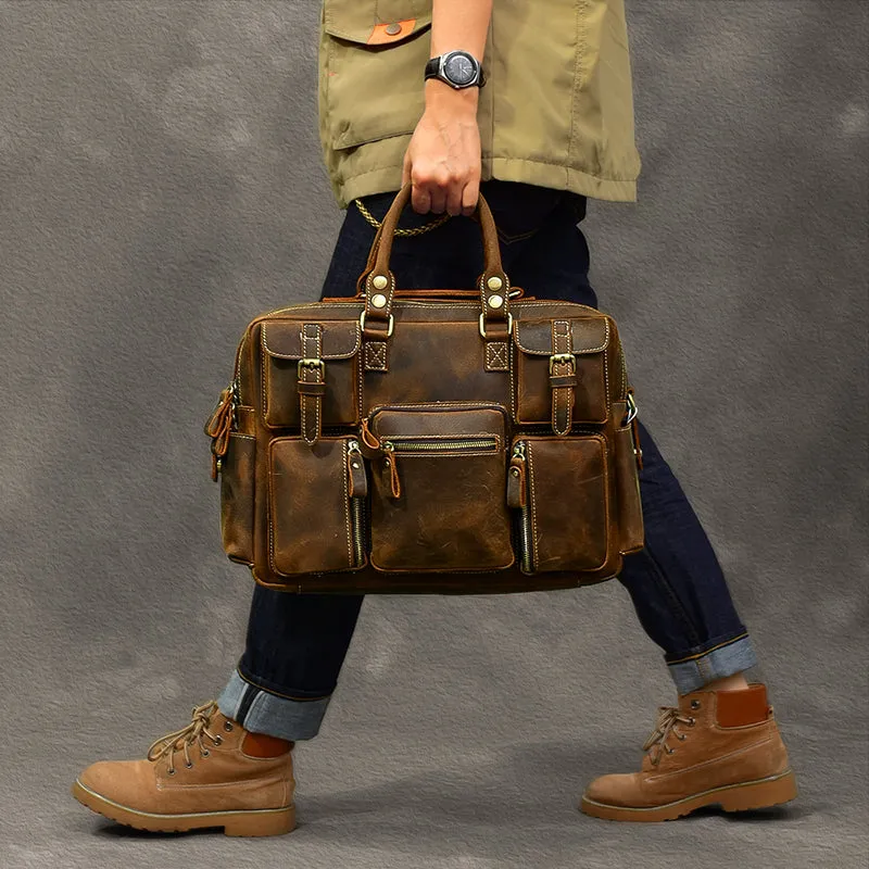 Vintage Tote Travel Bags Crazy Horse Leather Overnight Bag Men Shoulder Messenger Bag