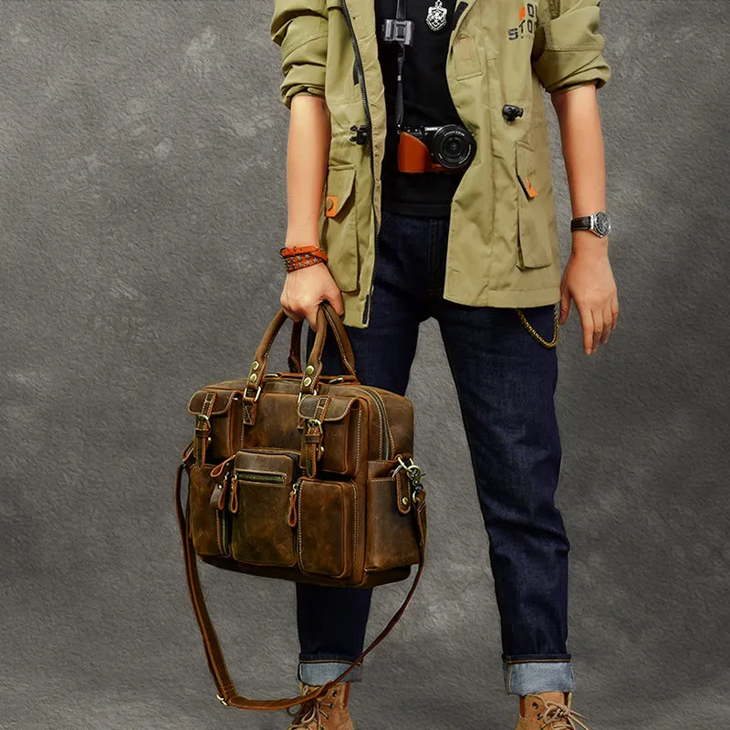 Vintage Tote Travel Bags Crazy Horse Leather Overnight Bag Men Shoulder Messenger Bag