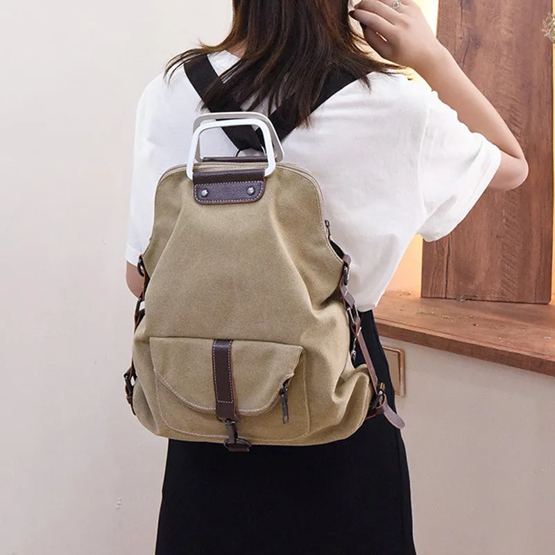 Women's Backpack Canvas Bag Zipper Bookbag