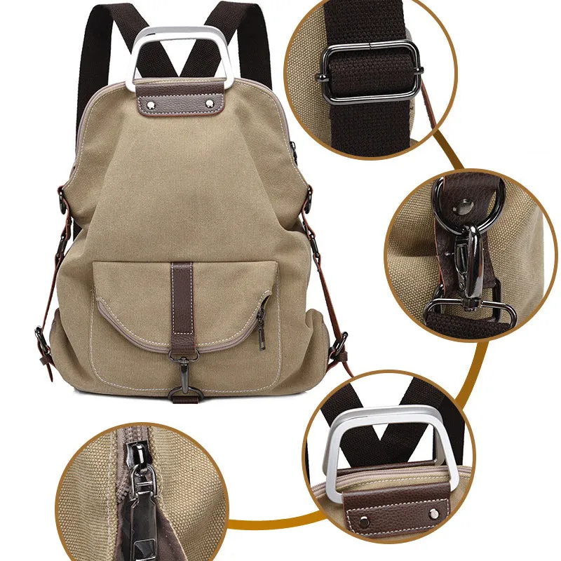 Women's Backpack Canvas Bag Zipper Bookbag