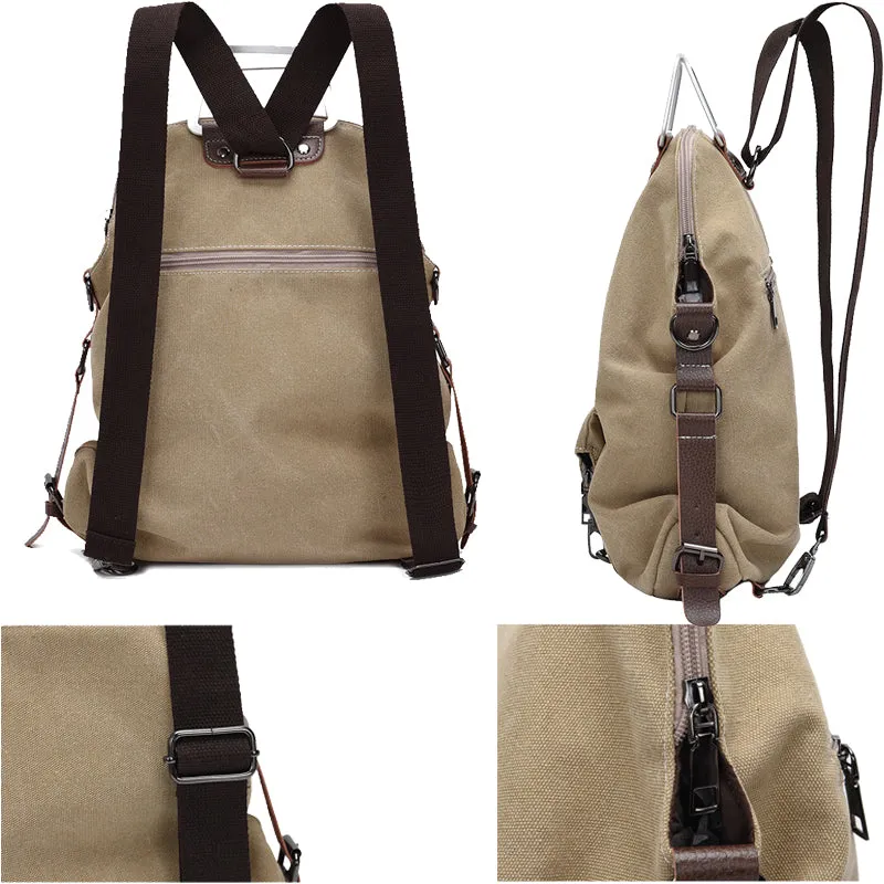 Women's Backpack Canvas Bag Zipper Bookbag