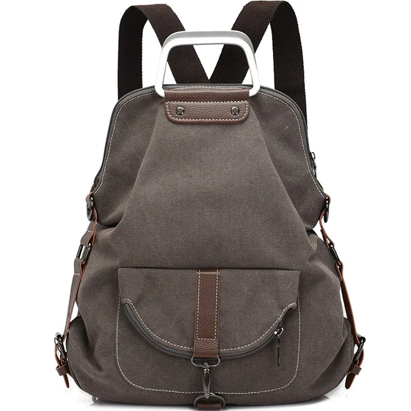 Women's Backpack Canvas Bag Zipper Bookbag