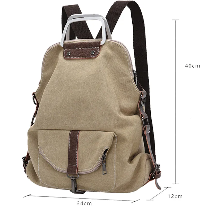 Women's Backpack Canvas Bag Zipper Bookbag