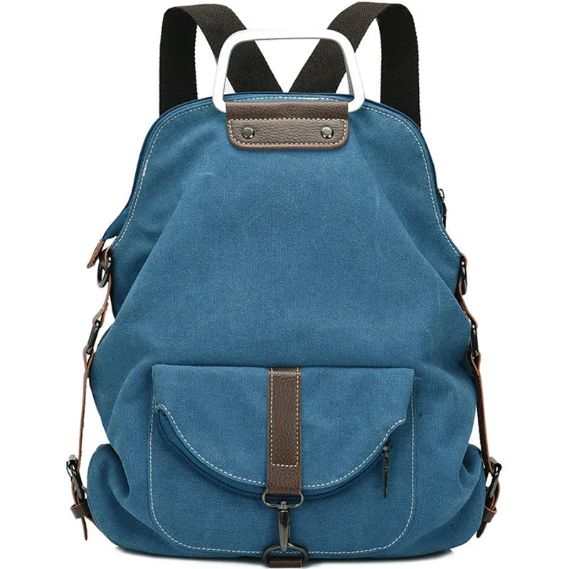 Women's Backpack Canvas Bag Zipper Bookbag