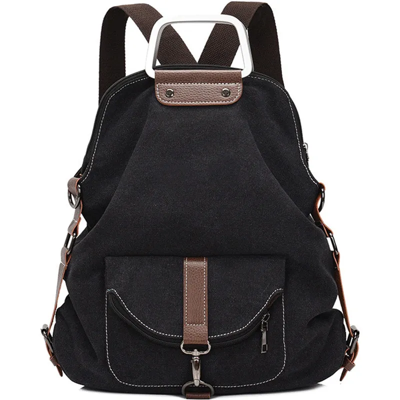 Women's Backpack Canvas Bag Zipper Bookbag