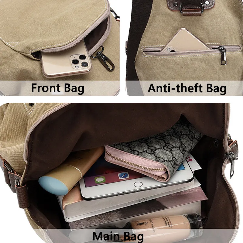 Women's Backpack Canvas Bag Zipper Bookbag